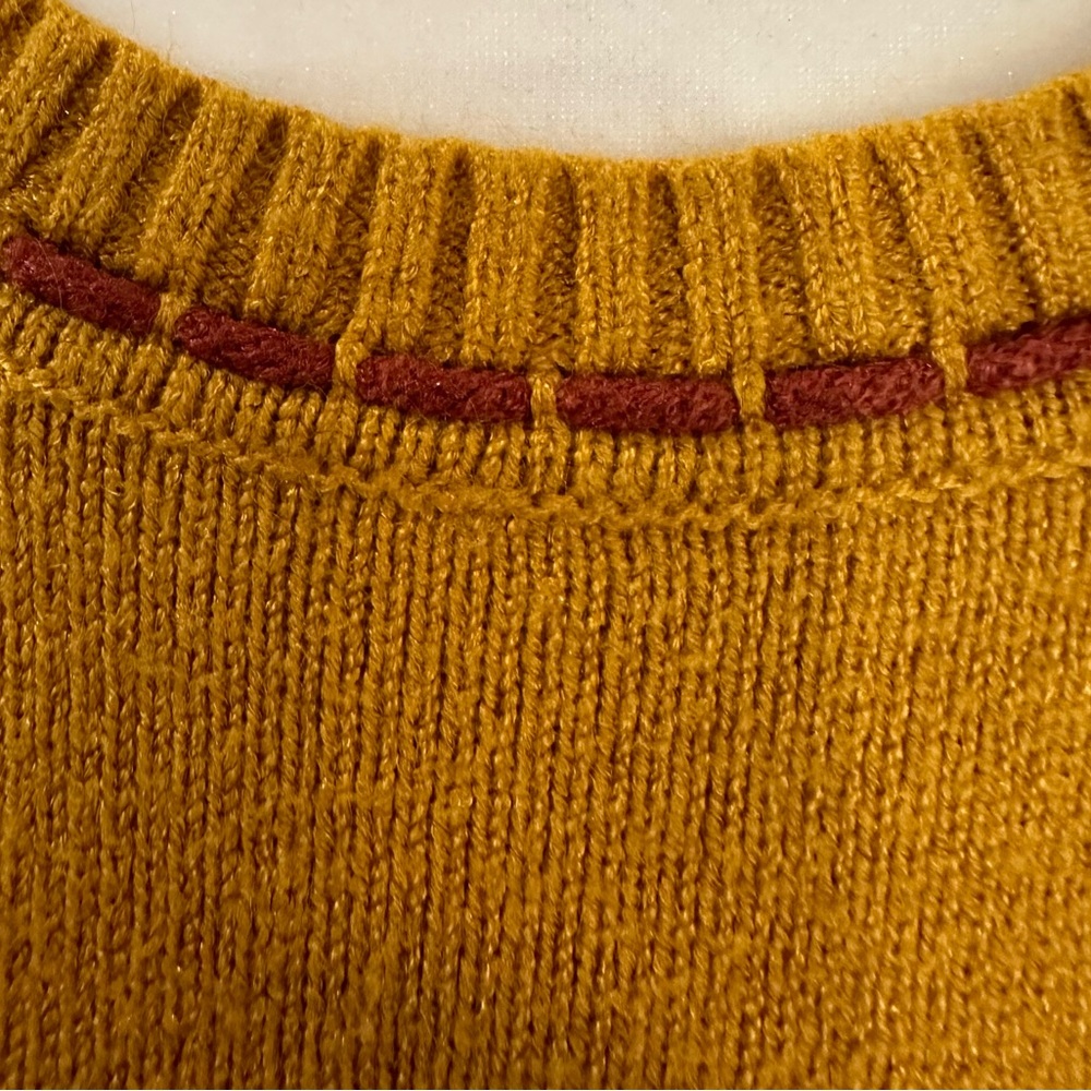 Fall Color Patchwork Colorblock Crew Neck Sweater Large Gold - Picture 4 of 10